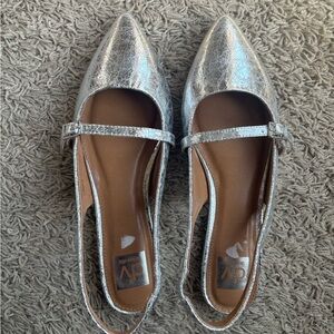 Dolce Vita Silver Pointed Toe Sling Back Flats